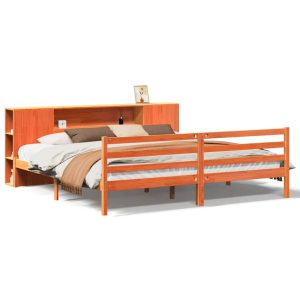 Łóżko Drewniane z Regałem Brązowe Rama Łóżka Ze Stelażem 200x200cm 842951 Łóżko Drewniane z Regałem Brązowe Rama Łóżka Ze Stelażem 200x200cm 842951