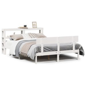 Łóżko Drewniane z Regałem Rama Łóżka Ze Stelażem Biała 120×190 cm 843836 Łóżko Drewniane z Regałem Rama Łóżka Ze Stelażem Biała 120×190 cm 843836