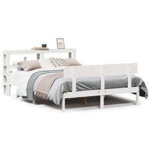 Łóżko Drewniane z Regałem Rama Łóżka Ze Stelażem Biała 120×200 cm 843433 Łóżko Drewniane z Regałem Rama Łóżka Ze Stelażem Biała 120×200 cm 843433