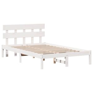 Łóżko Drewniane z Regałem Rama Łóżka Ze Stelażem Biała 135 x 190 cm 837034 Łóżko Drewniane z Regałem Rama Łóżka Ze Stelażem Biała 135 x 190 cm 837034