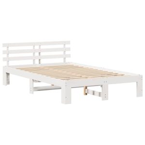 Łóżko Drewniane z Regałem Rama Łóżka Ze Stelażem Biała 135 x 190 cm 829794 Łóżko Drewniane z Regałem Rama Łóżka Ze Stelażem Biała 135 x 190 cm 829794