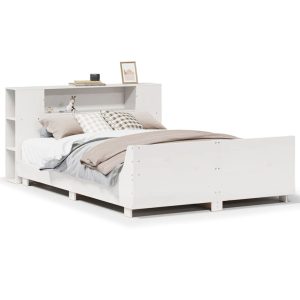 Łóżko Drewniane z Regałem Rama Łóżka Ze Stelażem Biała 140×190 cm 830310 Łóżko Drewniane z Regałem Rama Łóżka Ze Stelażem Biała 140×190 cm 830310