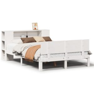 Łóżko Drewniane z Regałem Rama Łóżka Ze Stelażem Biała 140×200 cm 842580 Łóżko Drewniane z Regałem Rama Łóżka Ze Stelażem Biała 140×200 cm 842580