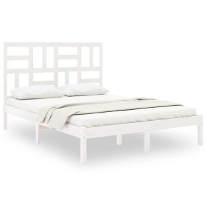 Łóżko Drewniane z Regałem Rama Łóżka Ze Stelażem Biała 160 x 200 cm 843079 Łóżko Drewniane z Regałem Rama Łóżka Ze Stelażem Biała 160 x 200 cm 843079