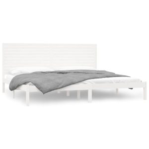 Łóżko Drewniane z Regałem Rama Łóżka Ze Stelażem Biała 180×200 cm 843354 Łóżko Drewniane z Regałem Rama Łóżka Ze Stelażem Biała 180×200 cm 843354