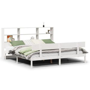 Łóżko Drewniane z Regałem Rama Łóżka Ze Stelażem Biała 180×200 cm 843931 Łóżko Drewniane z Regałem Rama Łóżka Ze Stelażem Biała 180×200 cm 843931