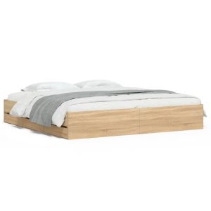 Łóżko Drewniane z Szufladami Rama Łóżka Brązowe Do Sypialni 200×200 cm 724526 Łóżko Drewniane z Szufladami Rama Łóżka Brązowe Do Sypialni 200×200 cm 724526