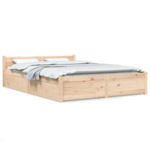 Łóżko Drewniane z Szufladami Rama Łóżka Ze Stelażem Brązowa 140×200 cm 830236 Łóżko Drewniane z Szufladami Rama Łóżka Ze Stelażem Brązowa 140×200 cm 830236