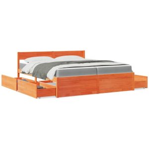 Łóżko Drewniane z Szufladami Rama Łóżka Ze Stelażem Brązowa 200×200 cm 841737 Łóżko Drewniane z Szufladami Rama Łóżka Ze Stelażem Brązowa 200×200 cm 841737