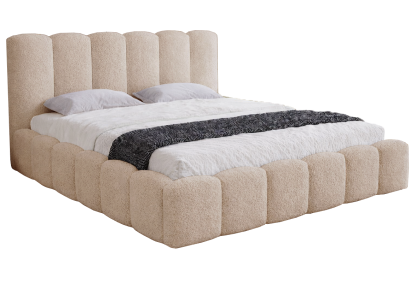 Łóżko dwuosobowe ze stelażem 180x200 Florent boucle - Beżowy 1053150