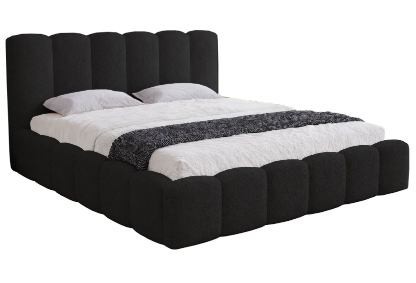 Łóżko dwuosobowe ze stelażem 180x200 Florent boucle - Czarny 1052010