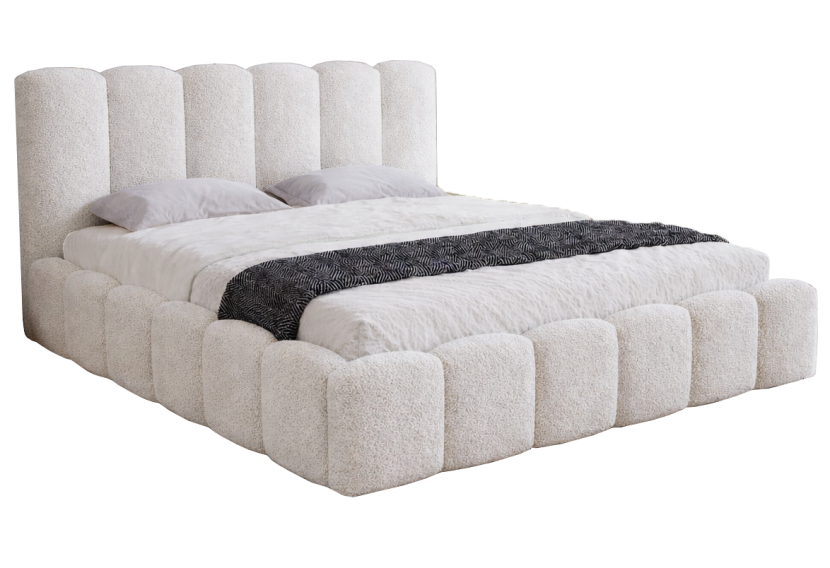 Łóżko dwuosobowe ze stelażem 180x200 Florent boucle - Kremowy 1053321