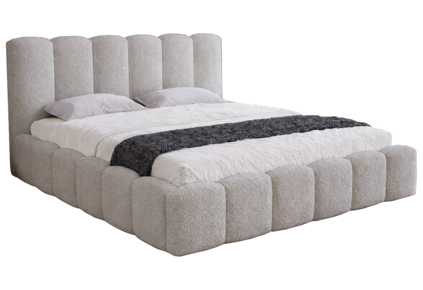 Łóżko dwuosobowe ze stelażem 200x200 Florent boucle - Jasny szary 1052053