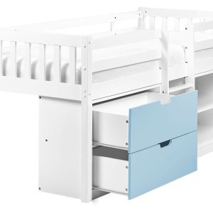 Łóżko dziecięce drewniane z szufladami 90×200 cm białe z niebieskim 892653 Łóżko dziecięce drewniane z szufladami 90×200 cm białe z niebieskim 892653