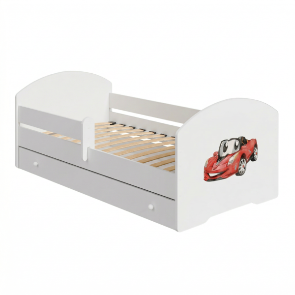 Łóżko dziecięce LUK z szufladą i barierką 160x80 Auto chorągiewką 1040334