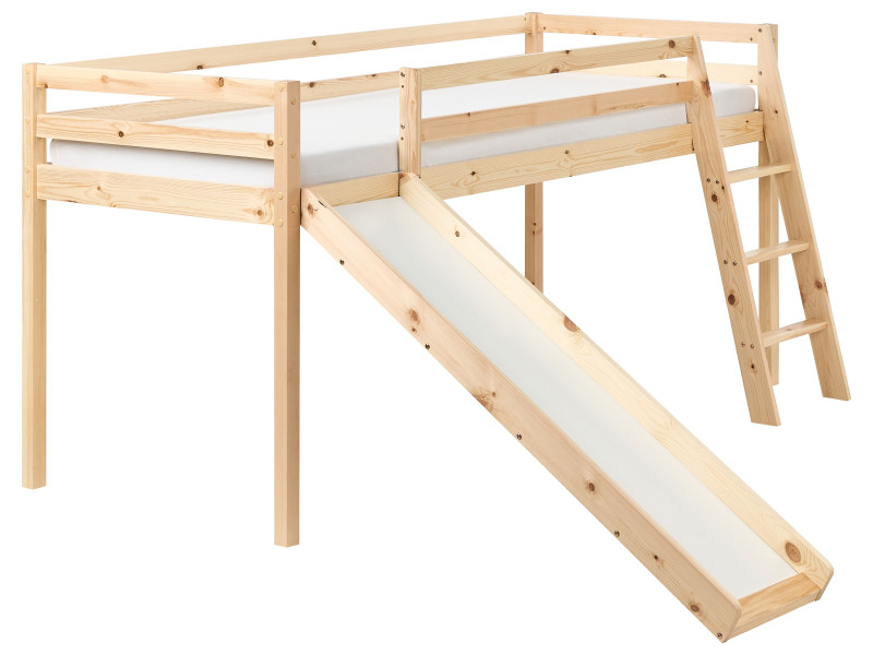 Łóżko dziecięce na antresoli ze zjeżdżalnią 90x200 cm jasnobrązowe 711794