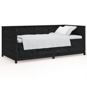 Łóżko dzienne czarne 75×190 cm lite drewno sosnowe 479652