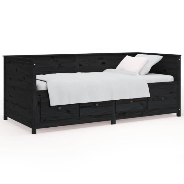 Łóżko dzienne czarne 75x190 cm lite drewno sosnowe 479652
