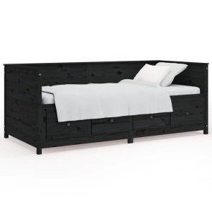 Łóżko dzienne czarne 90×190 cm lite drewno sosnowe 477889 Łóżko dzienne czarne 90×190 cm lite drewno sosnowe 477889