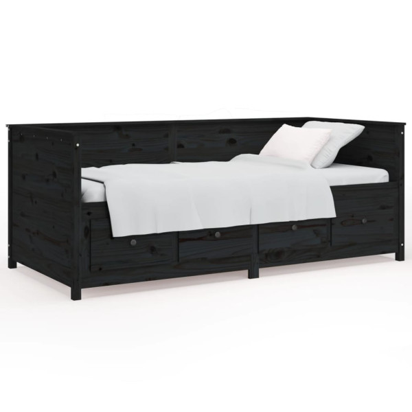 Łóżko dzienne czarne 90x190 cm lite drewno sosnowe 477889