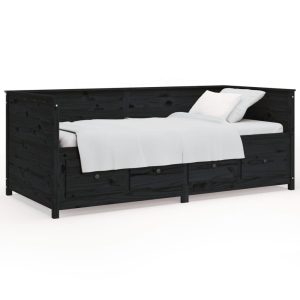 Łóżko dzienne czarne 90×200 cm lite drewno sosnowe 479771 Łóżko dzienne czarne 90×200 cm lite drewno sosnowe 479771