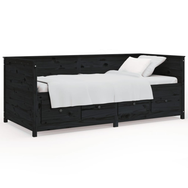 Łóżko dzienne czarne 90x200 cm lite drewno sosnowe 479771