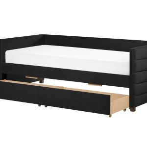 Łóżko dzienne leżanka welurowe 90 x 200 cm czarne 137981 Łóżko dzienne leżanka welurowe 90 x 200 cm czarne 137981