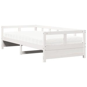 Łóżko dzienne z materacem białe 90×200 cm drewno sosnowe 475149 Łóżko dzienne z materacem białe 90×200 cm drewno sosnowe 475149