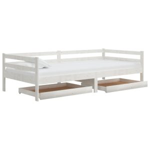 Łóżko dzienne z szufladami 90×200 cm białe drewno sosnowe 478300 Łóżko dzienne z szufladami 90×200 cm białe drewno sosnowe 478300