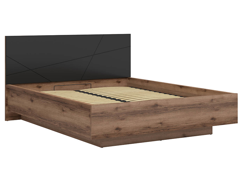 Łóżko Forn 160x200 ze stelażem i pojemnikiem dąb delano ciemny/czarny 48565