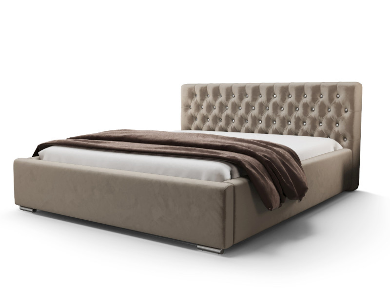 Łóżko Glamour Z Kryształkami Monet Beżowe Stelaż Drewno 160 401108