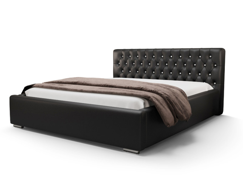 Łóżko Glamour Z Kryształkami Monet Czarne Stelaż Metal 160 401100
