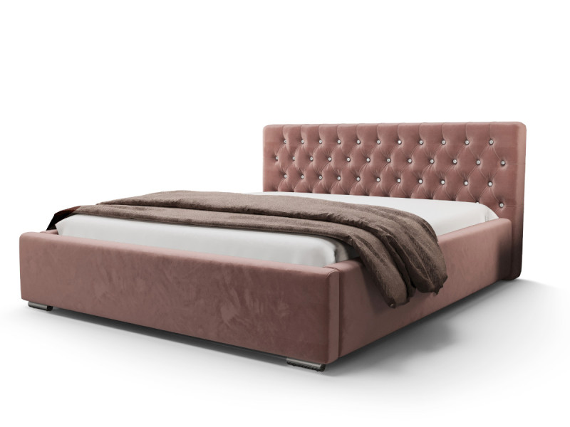 Łóżko Glamour Z Kryształkami Monet Różowe Stelaż Metal 140 395258