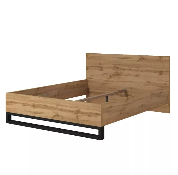 Łóżko HALLE 160x200 dąb wotan mat/czarne bez stelaża/bez materaca 760242