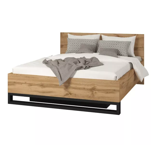 Łóżko HALLE 160x200 dąb wotan mat/czarne z pojemnikiem 760269