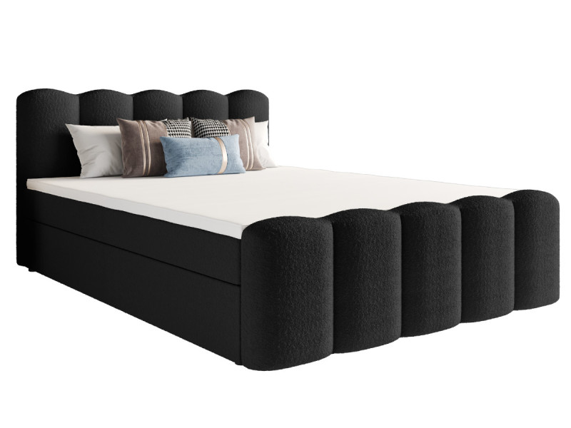 Łóżko Hotelowe Boxspring - Boucle Materace Pojemniki Verona Czarny 160 770427