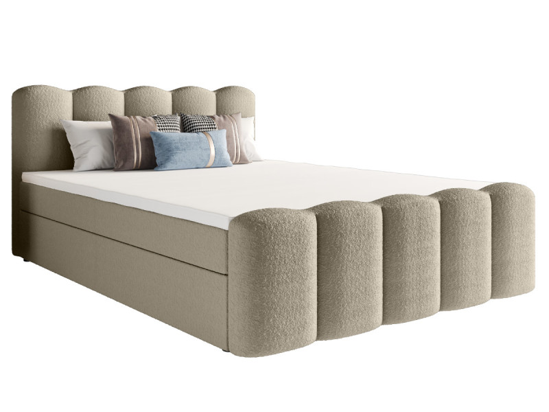 Łóżko Hotelowe Boxspring Tkanina Boucle Materace Pojemniki Verona Beż 180 770425