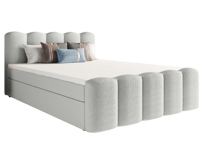 Łóżko Hotelowe Boxspring Tkanina Boucle Materace Pojemniki Verona Biały 140 770432