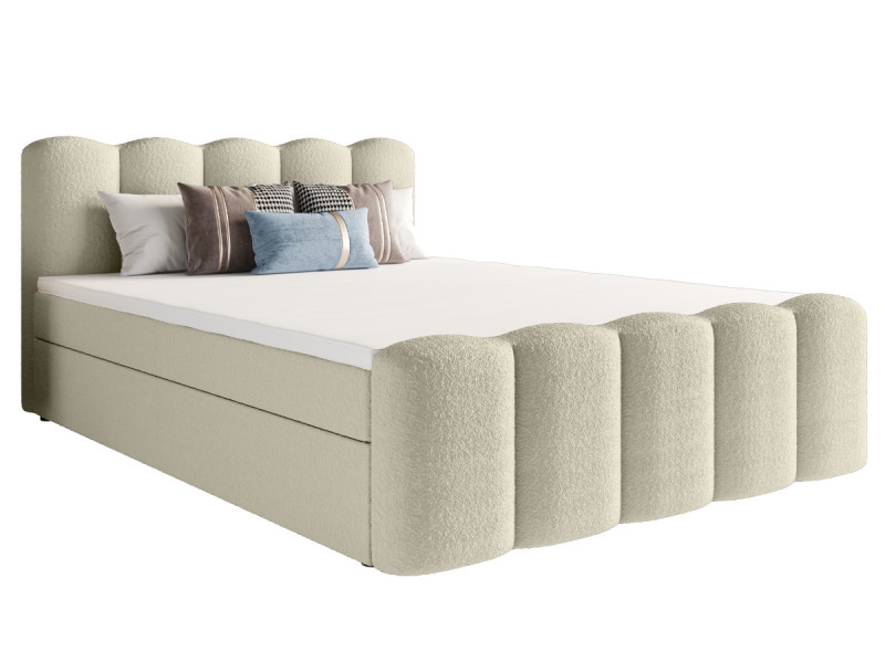 Łóżko Hotelowe Boxspring Tkanina Boucle Materace Pojemniki Verona Krem 180 770422