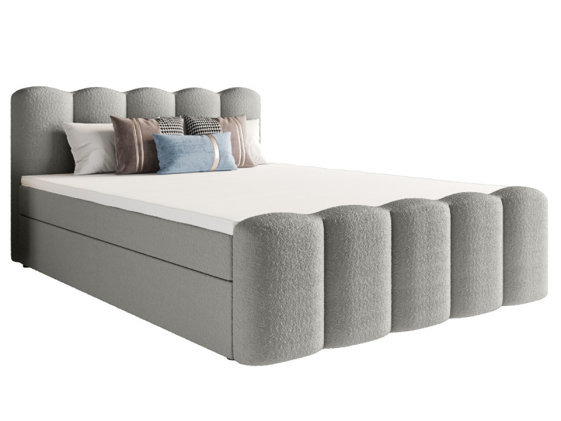 Łóżko Hotelowe Boxspring Tkanina Boucle Materace Pojemniki Verona Szary 140 770430