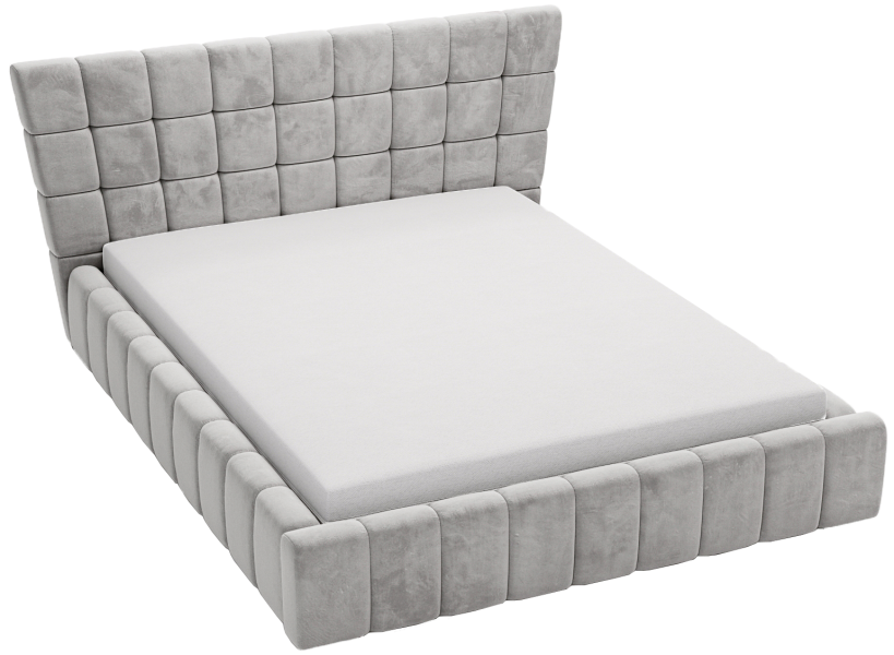 Łóżko jasnoszare 160x200 Deluxe z przeszyciami, stelażem metalowym 1053763
