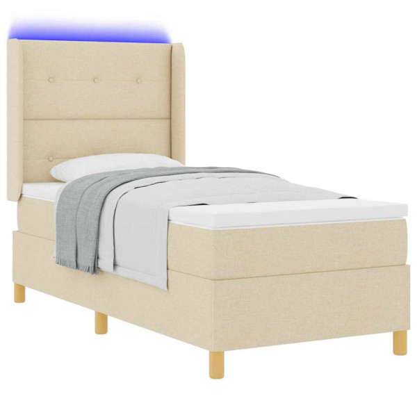 Łóżko Kontynentalne 100x200 Ecru z Materacem z LED do Sypialni 1099695