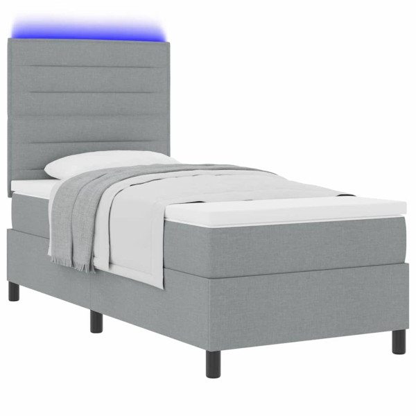 Łóżko Kontynentalne 100x200 Szare z Materacem z LED do Sypialni 1098644