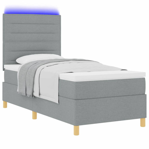 Łóżko Kontynentalne 100x200 Szare z Materacem z LED do Sypialni 1099571