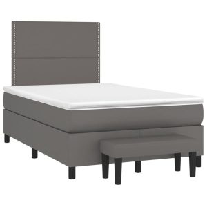 Łóżko Kontynentalne 120×190 Szare Ekoskóra z Materacem do Sypialni 1093000 Łóżko Kontynentalne 120×190 Szare Ekoskóra z Materacem do Sypialni 1093000