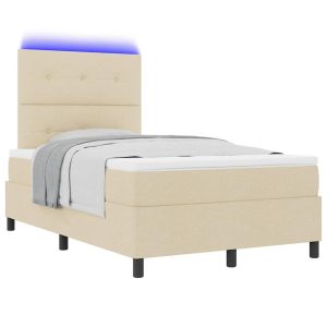 Łóżko Kontynentalne 120×200 Ecru z Materacem z LED do Sypialni 1100094