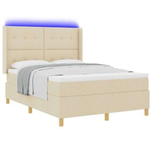 Łóżko Kontynentalne 140×190 Ecru z Materacem z LED Dwuosobowe do Sypialni 1098706 Łóżko Kontynentalne 140×190 Ecru z Materacem z LED Dwuosobowe do Sypialni 1098706