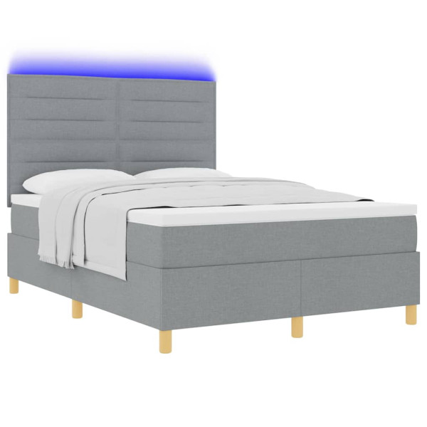 Łóżko Kontynentalne 140x190 Szare z Materacem z LED Dwuosobowe do Sypialni 1098851