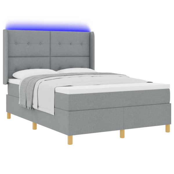 Łóżko Kontynentalne 140x190 Szare z Materacem z LED Dwuosobowe do Sypialni 1098925