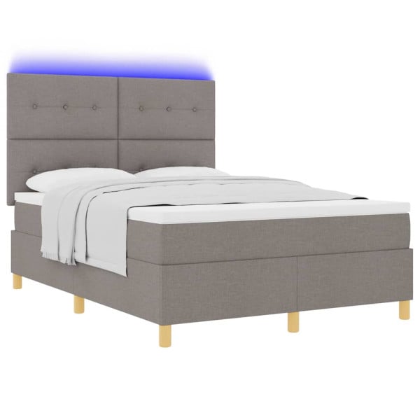 Łóżko Kontynentalne 140x190 Szare z Materacem z LED Dwuosobowe do Sypialni 1099173